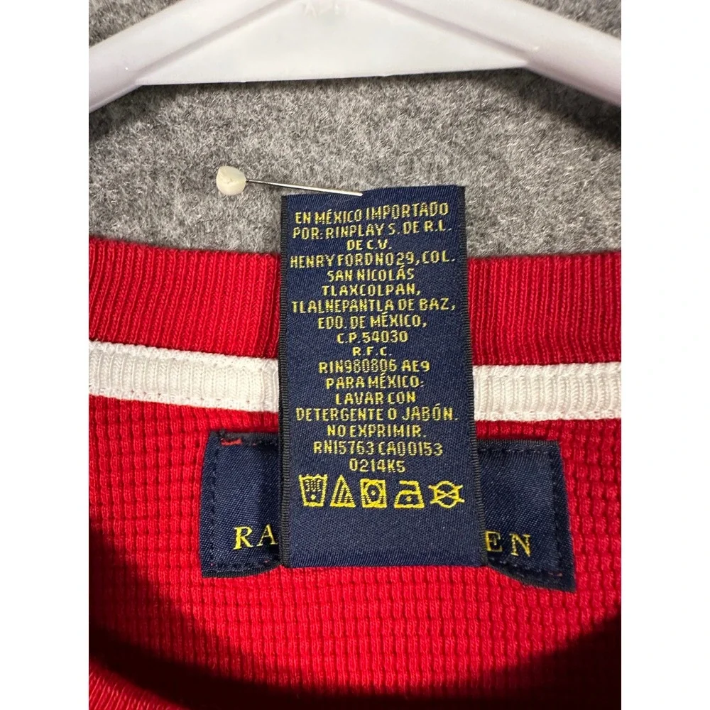 Polo Ralph Lauren Red Waffle Knit Long Sleeve Shirt Mens Small Cotton‎